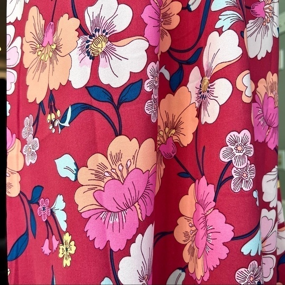 🎁 MONTEAU LA Pink & Red Floral Smocked Maxi Dress Sleeveless Size XS - Picture 6 of 11